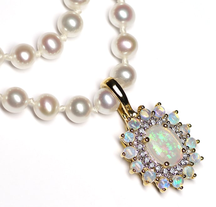 Foto 2 - Collier Zuchtperlenkette mit 15 Opalen und 20 Diamanten, Q1570