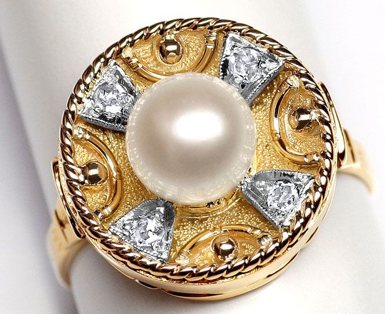 Foto 2 - Antiker Rosen Diamanten-Ring Zucht Perle Handarbeit 18K, S3991