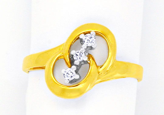 Foto 2 - Diamantgoldring Gelbgold-Weißgold 3 Diamanten, S8808