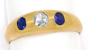 Foto 1 - Rotgold-Bandring antik 0,15ct Diamantrose, blaue Steine, S9776